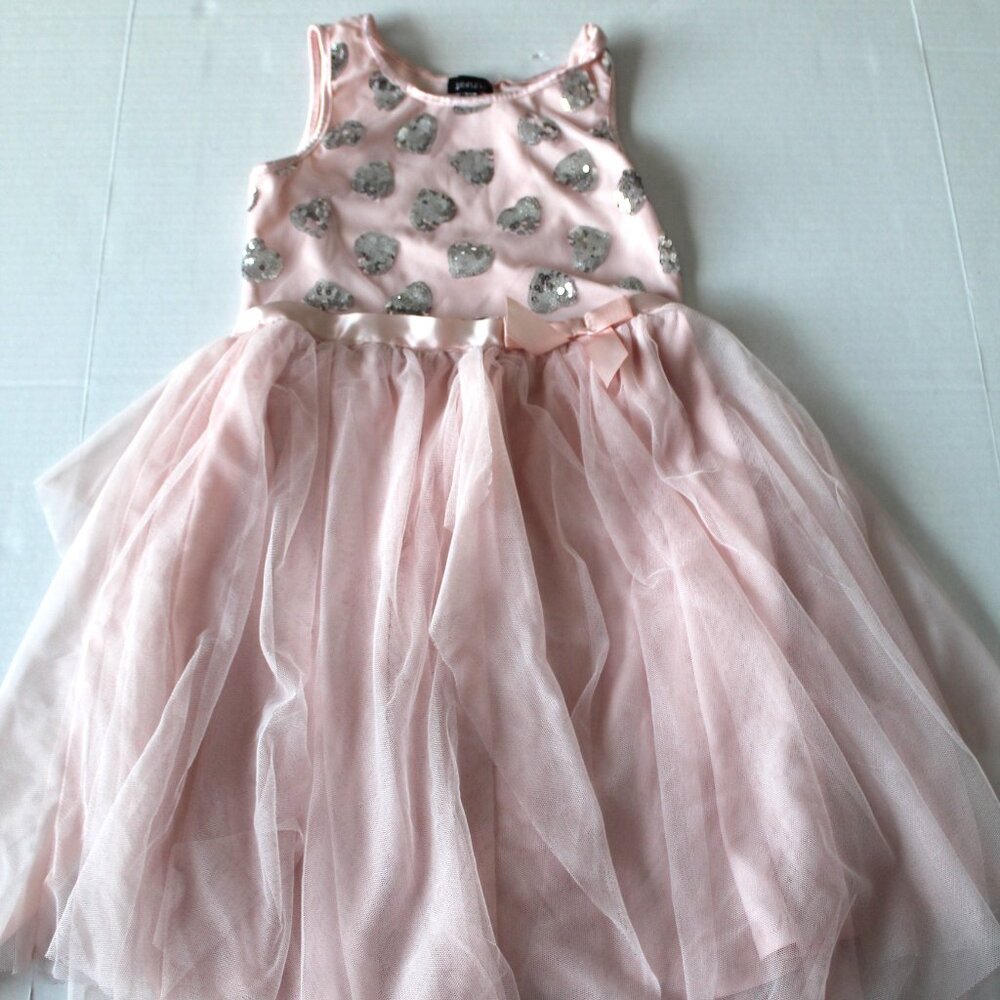 Zenzi Dress Girls Medium 8-10 Blush Pink Peach Heart Sequins Layered Tulle Skirt